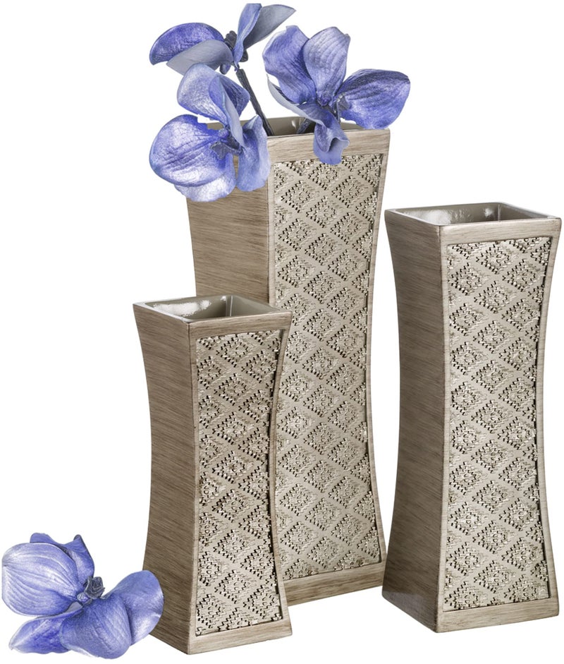 Creative Scents Dublin Silver Vases Set of 3 - Centerpieces for Dining Room Table, Decorative Vases Home Decor Accents for Living Room, Bedroom, Kitchen, Coffee Table Decor - Packaged in Gift Box - Image 1
